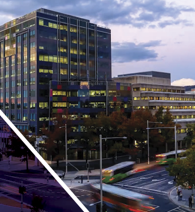 City buildings at dusk